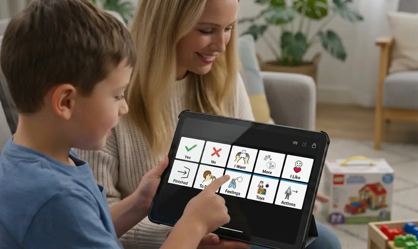 AAC example showing a communication board in a therapy setting
